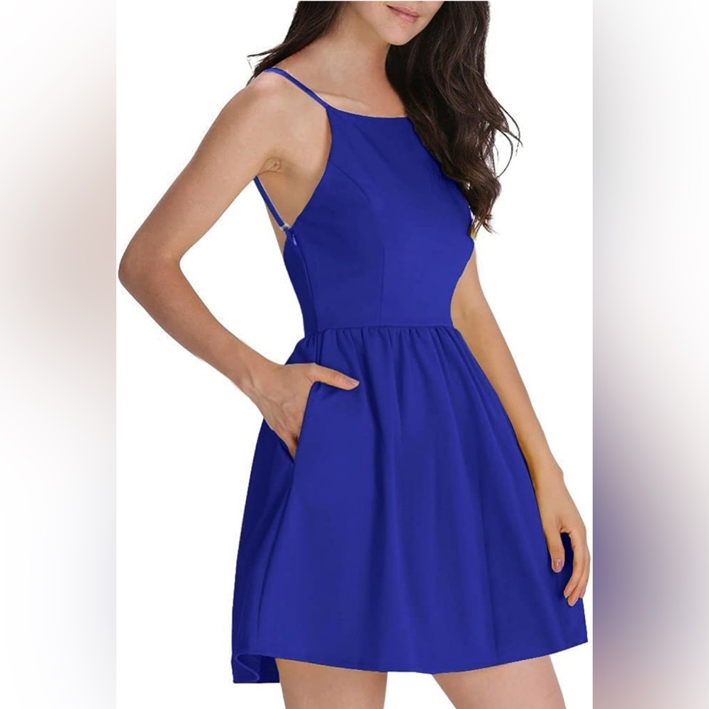 MOOSSIS Women’s Halter Spaghetti Strap Skater Dress - Size Large